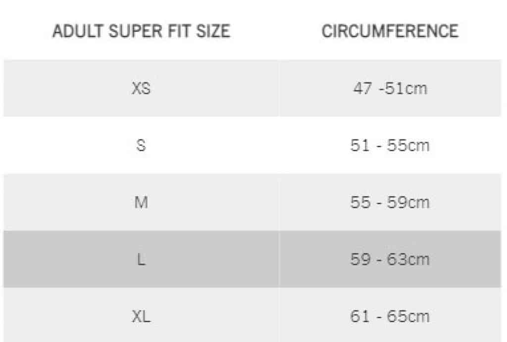 Sedici Helmet Size Chart